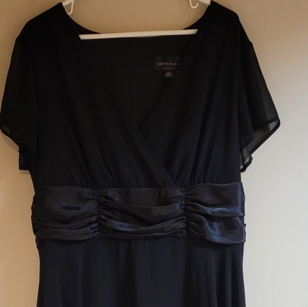 Connected Woman below the knee black dress.  V neck short flutter sleeve. - Picture 2 of 3